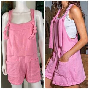 BUCKETLIST Pink French Terry Overall Romper Playsuit Shorts Large L